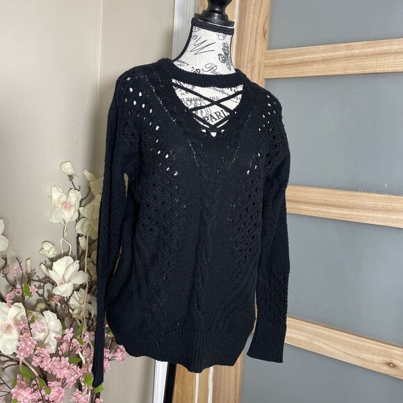 Maurices Women's Sweater Small Knit Black Long Sleeve Top - Picture 1 of 7